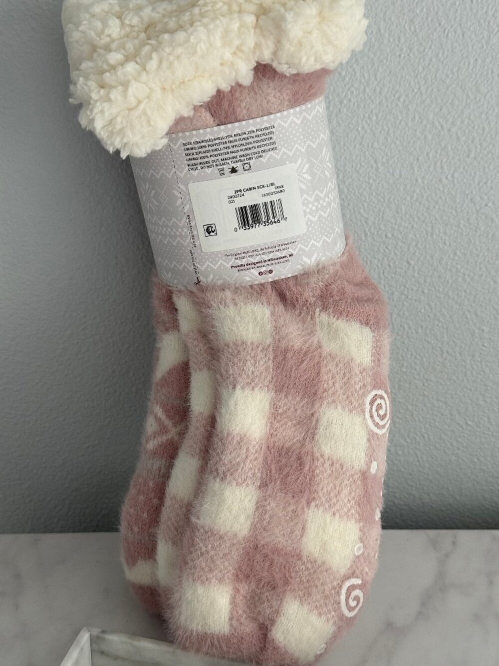 MUK LUKS Women's Chenille Cabin Socks Pink Fair Isle and Plaid - Picture 4 of 5